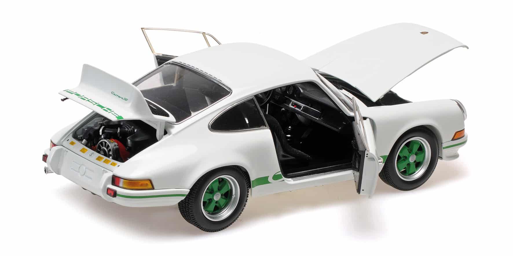 Minichamps 1:18 Porsche 911 Carrera RS White/Green 1972 (100066020) Diecast Model 2 Minichamps 1:18 Porsche 911 Carrera RS White/Green 1972 (100066020) Diecast Model - Image 2