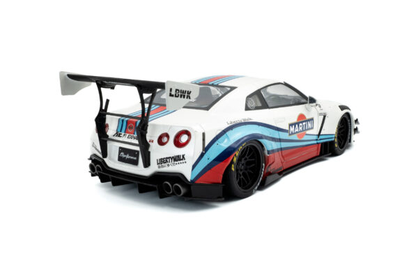 Diecast Model Shop - Model Universe 16 Alternative view of Solido 1:18 Nissan GT-R (R35) with Liberty Walk Body Kit 2.0 Martini Livery 2024 (S1805819) Diecast Model