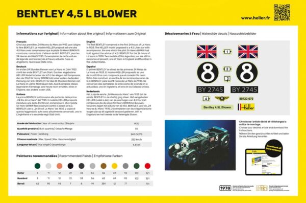 Heller 1/24 Bentley 4.5 Blower LeMans Model Kit 80722