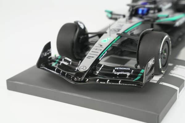 Minichamps 1:18 Mercedes-AMG Petronas F1 Team W16 E Performance No.63 George Russell Winner Singapore GP 2025 (117251863) Limited Edition Resin Model 20 Minichamps 1:18 Mercedes-AMG W16 E Performance No.63 George Russell Winner Singapore GP 2025 black silver resin model (117251863) - front wing detail
