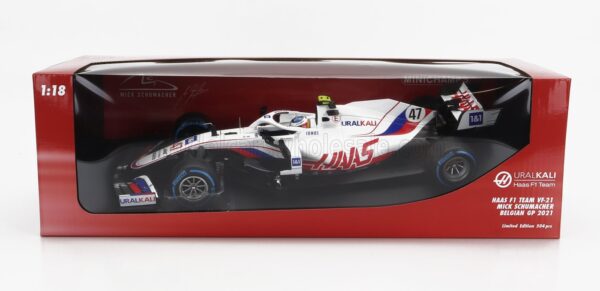 Haas F1 VF-21 Uralkali No.47 Mick Schumacher 2021 Belgian GP - 1:18 Scale Limited Edition Diecast Model by Minichamps - Image 2