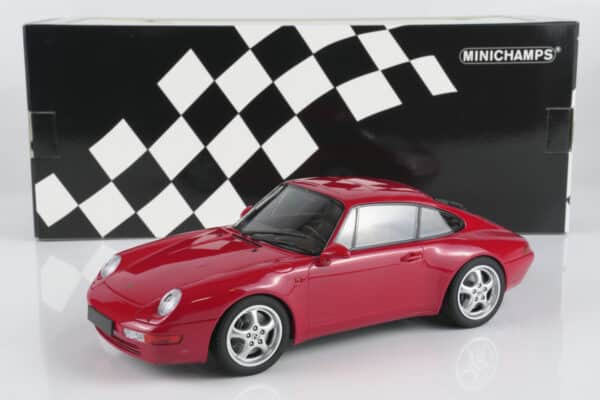 Minichamps 1:18 Porsche 911 (993) Coupe red 1993 diecast model (155061102) - with box, front three-quarter