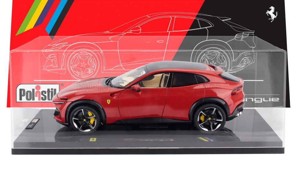 The Return of Polistil Model Car Brand 2 Polistil - 1:18 Ferrari Purosangue 2022 Rosso Corsa Red and Light Interior with Showcase - Limited Edition Diecast Model