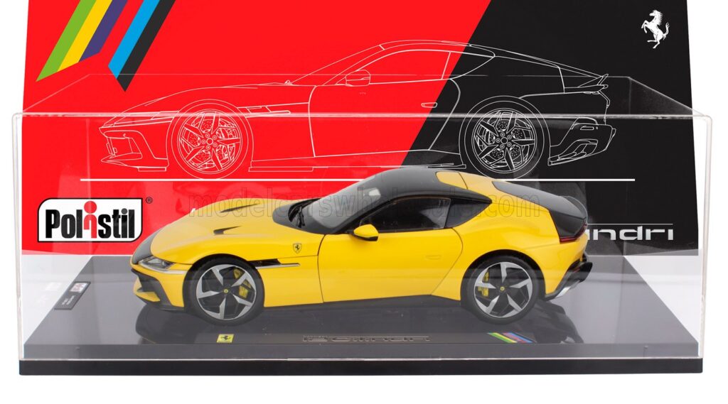 The Return of Polistil Model Car Brand 7 Polistil - 1:18 Ferrari 12Cilindri 2024 Modena Yellow with Showcase - Limited Edition Diecast Model