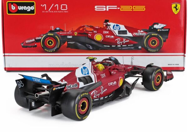 Diecast Model Shop - Model Universe 55 Alternative view of Bburago 1:18 Ferrari SF-25 No.44 Lewis Hamilton 2025 (18-16816-H) Diecast Model