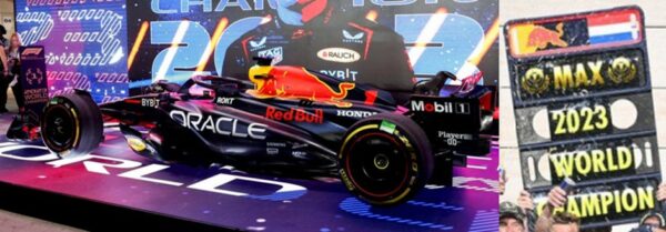 Spark - 1:18 Red Bull RB19 #1 Max Verstappen World Champion 2023 Qatar GP with Pit Board