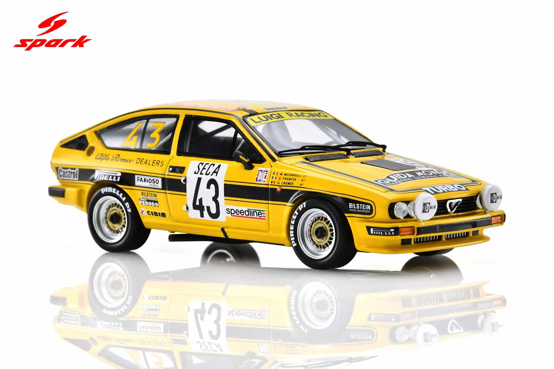 Spark - 1:43 Alfa Romeo GTV 6 No.43 Marco Micangeli, Giorgio Francia, Georges Cremer Spa 24H 1982 - Limited Edition Resin Model 11 Spark 1:43 Alfa Romeo GTV 6 No.43 Spa 24H 1982 M. Micangeli - G. Francia - G. Cremer Limited 300 (SB540) Resin Model