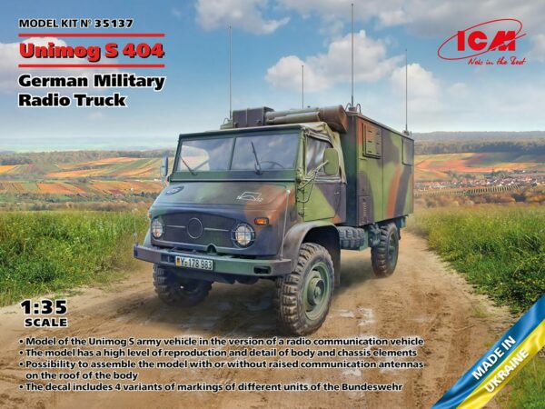 icm 1:35 unimog s 404 radio truck german military model kit (35137)