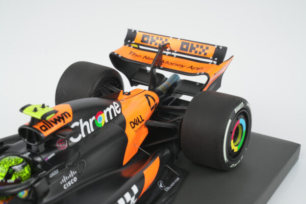 Minichamps 1:18 McLaren MCL39 No.4 Lando Norris Winner Hungarian GP 2025 McLaren 200 GP Wins with Pit Board (537253104) Limited Edition Resin Model 17 Minichamps 1:18 McLaren MCL39 No.4 Lando Norris Winner Hungarian GP 2025 McLaren 200 GP Wins resin model (537253104) - rear wing and engine cover detail