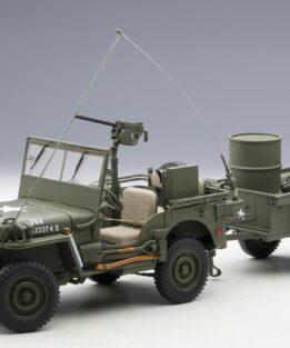Autoart 1/18 Jeep Willys with Trailer Army Green Diecast Model 74016