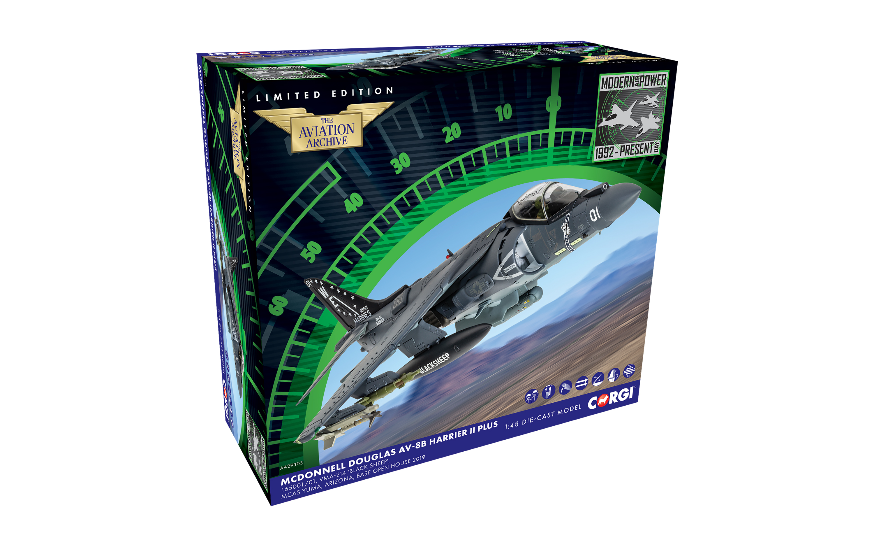 Corgi 1:48 McDonnell Douglas AV-8B Harrier II Plus 165001/01 VMA-214 "Black Sheep" (AA29303) Limited Edition Diecast Model 2 Corgi 1:48 McDonnell Douglas AV-8B Harrier II Plus 165001/01 VMA-214 "Black Sheep" (AA29303) Limited Edition Diecast Model - Image 2