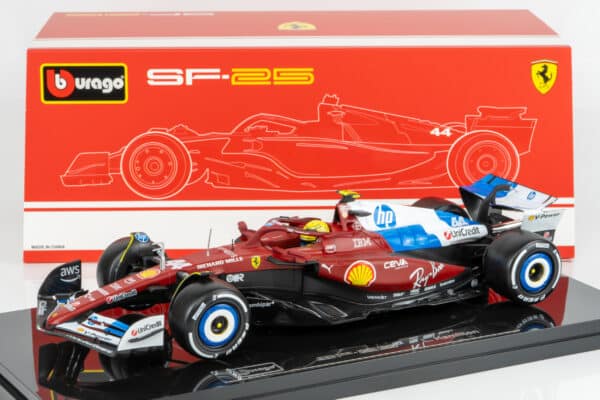Bburago 1:18 Ferrari SF-25 No.44 Lewis Hamilton Miami GP 2025 Deluxe Edition with Showcase (18-16822-H-MIAMI-VET) Diecast Model