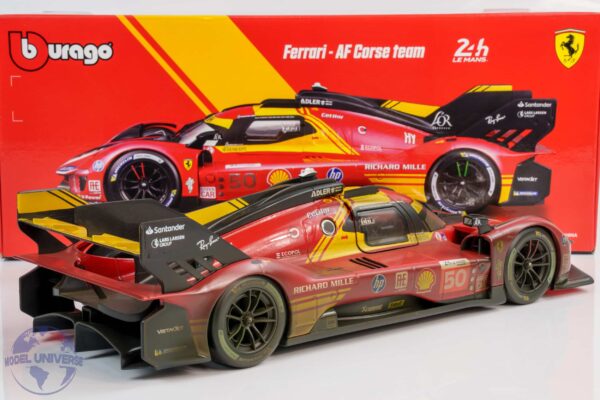 Bburago - 1:18 Ferrari 499P No.50 Winner 24h Le Mans 2024 Fuoco, Molina, Nielsen - "Dirty Race Weathered Version" - Diecast Model 14 Bburago - 1:18 Ferrari 499P No.50 Winner 24h Le Mans 2024 Fuoco, Molina, Nielsen -
