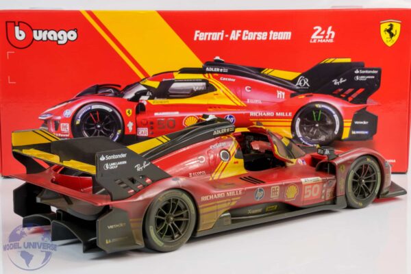 Bburago - 1:18 Ferrari 499P No.50 Winner 24h Le Mans 2024 Fuoco, Molina, Nielsen - "Dirty Race Weathered Version" - Diecast Model 13 Bburago - 1:18 Ferrari 499P No.50 Winner 24h Le Mans 2024 Fuoco, Molina, Nielsen -