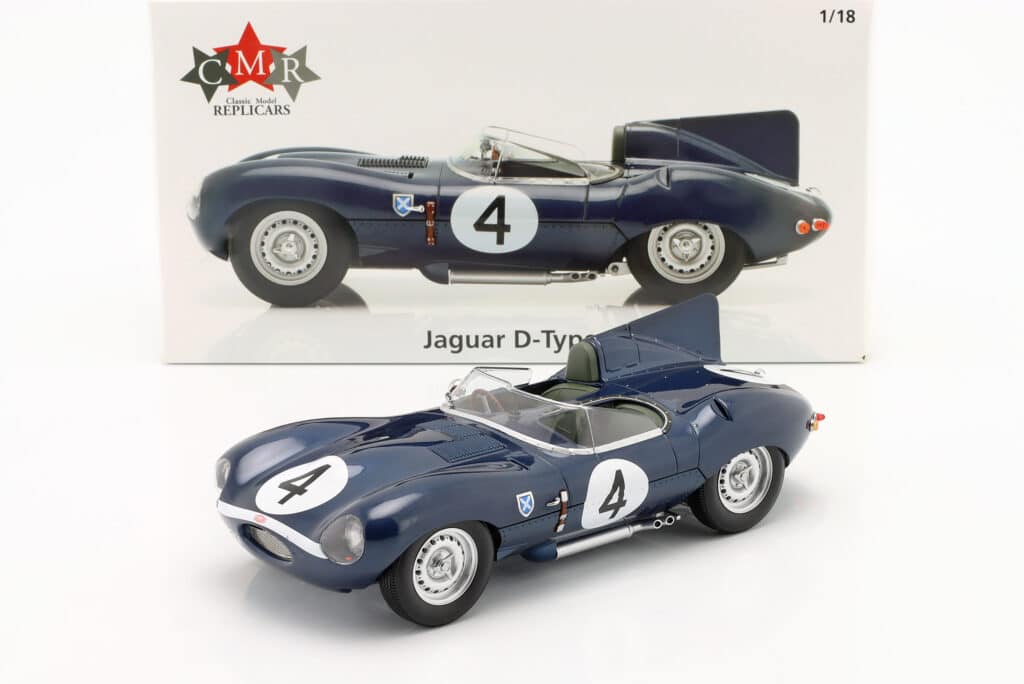 Ecurie Ecosse Race Car Transporter Model – The Iconic “Blue Chariot of Champions” 3 CMR - 1:18 Jaguar D-Type Short Nose No.4 Winner 24h Le Mans 1956 - Diecast Model