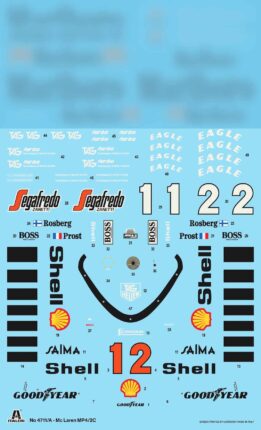 italeri - 1:12 mclaren mp4/2c prost/rosberg 1986 model kit (4711)