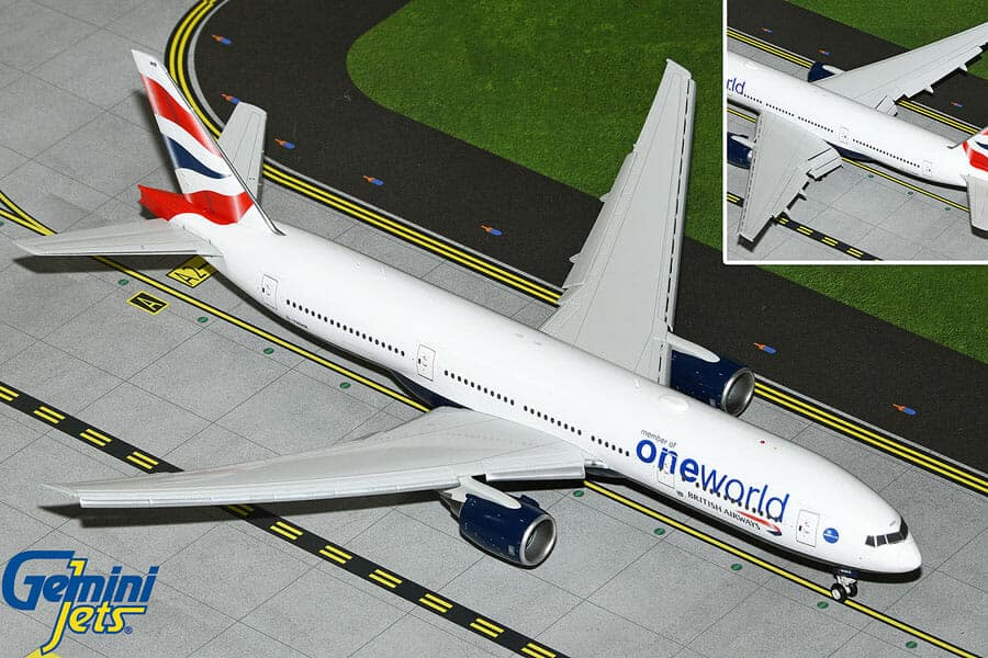 gemini jets - 1:200 british airways boeing 777-200er (g-ymmr) flaps extended oneworld livery