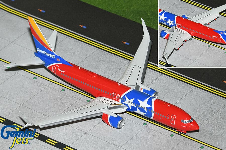 gemini jets - 1:200 southwest airlines boeing 737-800 tennessee one (n8620h) flaps extended