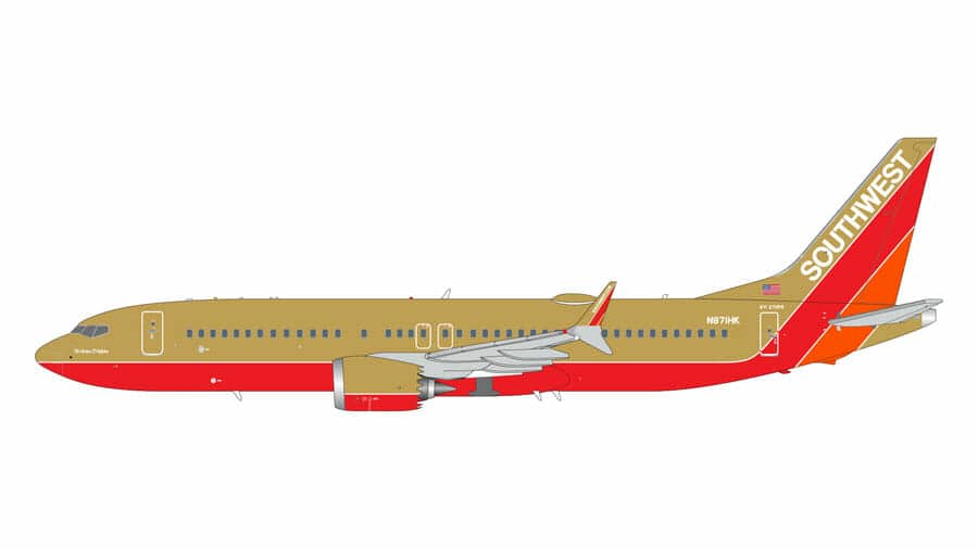 gemini jets - 1:200 southwest airlines boeing 737 max 8 (n871hk) gold retro 'helbert d. kelleher' livery