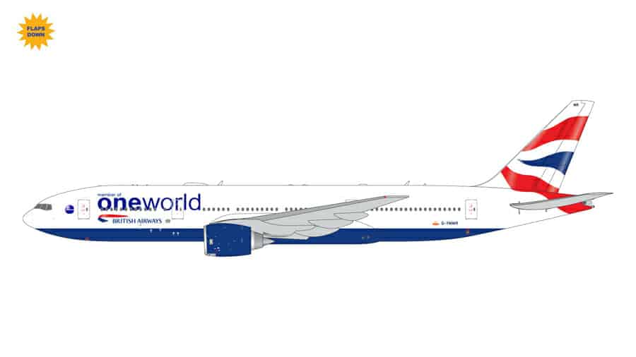 gemini jets - 1:400 british airways boeing 777-200er (g-ymmr) oneworld livery flaps extended