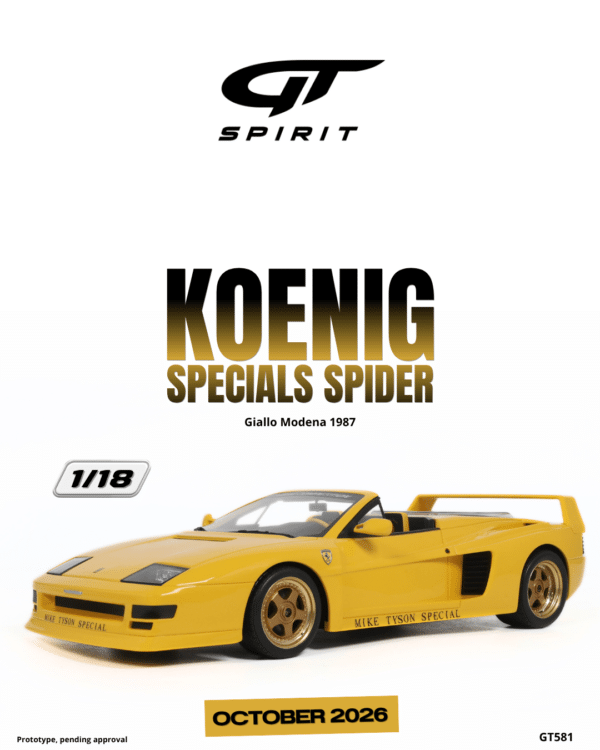 Latest arrivals & pre-orders at model‑universe.com – 17 August 2025, including Koenigsegg Agera S by FrontiArt, Ferrari 499P & 296 LMGT3 by Looksmart, and much more 26 GT Spirit - 1:18 Koenig Specials Spider Giallo Modena 1987 - Limited Edition Resin Model