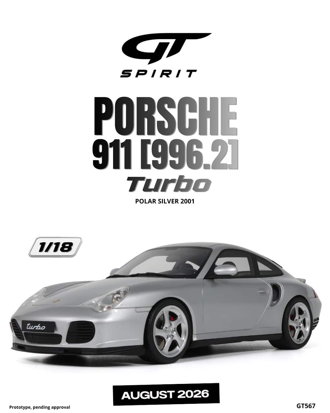 GT Spirit - 1:18 Porsche 911 (996.2) Turbo Polar Silver 2001 - Limited Edition Resin Model