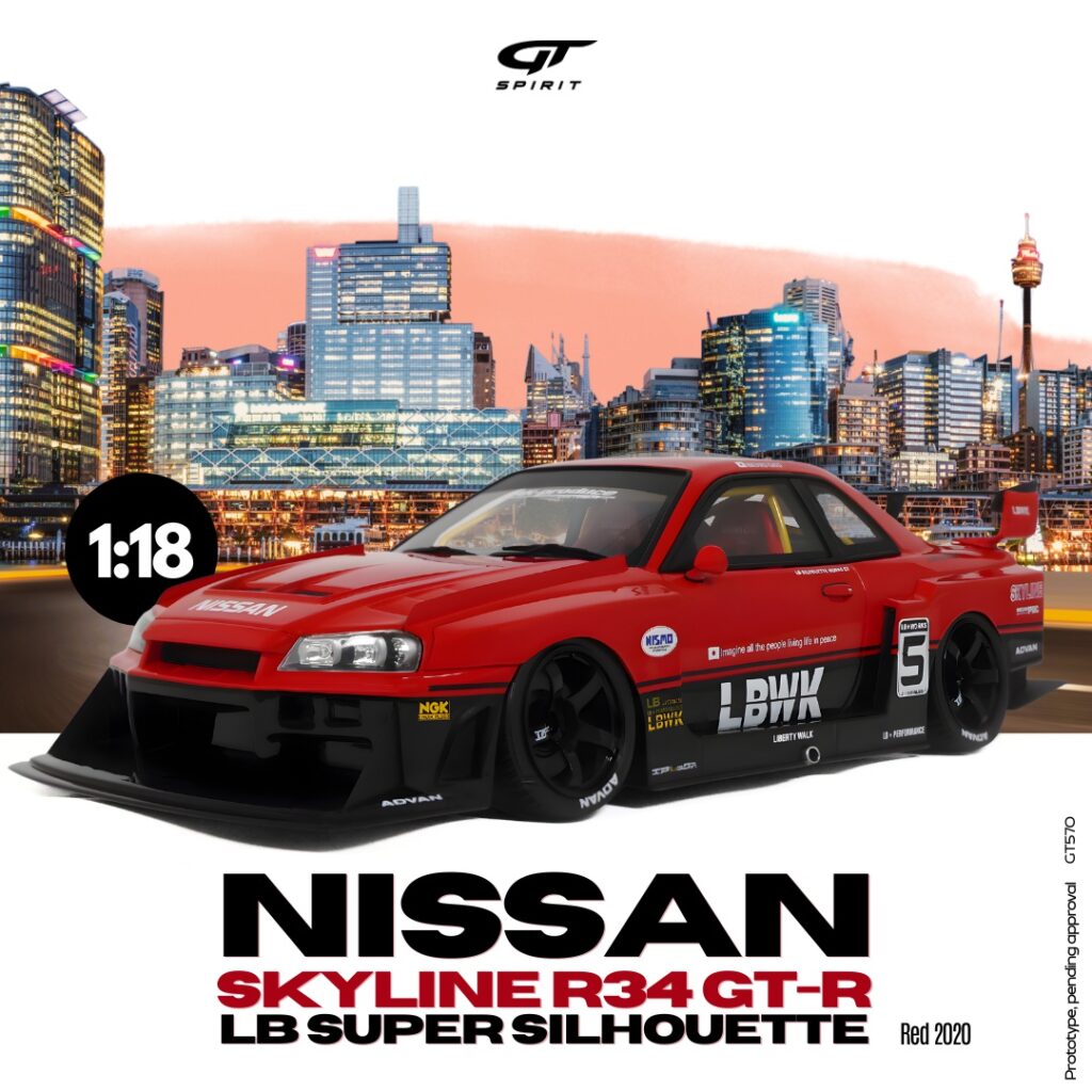 Pre-Order the GT Spirit – 1:18 Nissan Skyline R34 GT-R LB Super Silhouette Red 2020 – Resin Model 1 GT Spirit - 1:18 Nissan Skyline R34 GT-R LB Super Silhouette Red 2020 - Resin Model