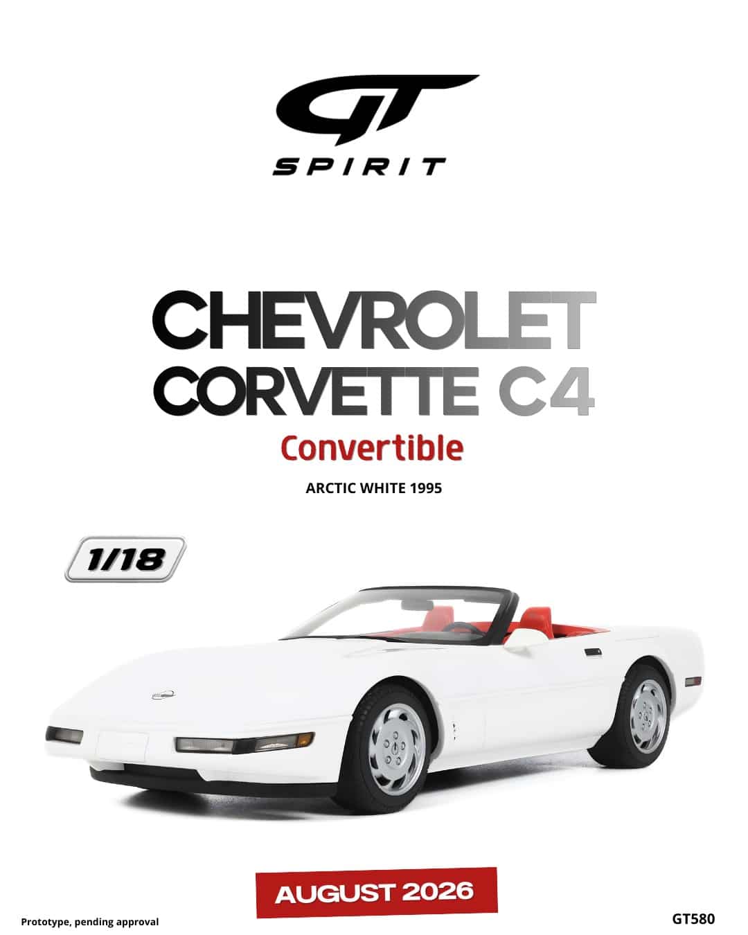GT Spirit - 1:18 Chevrolet Corvette C4 Convertible Arctic White 1995 - Limited Edition Resin Model
