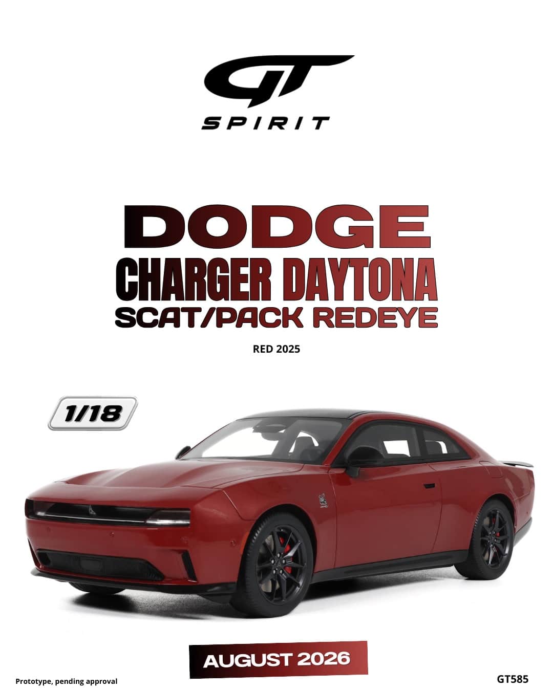 GT Spirit - 1:18 Dodge Charger Daytona Scat/Pack Redeye Red 2025 - Limited Edition Resin Model