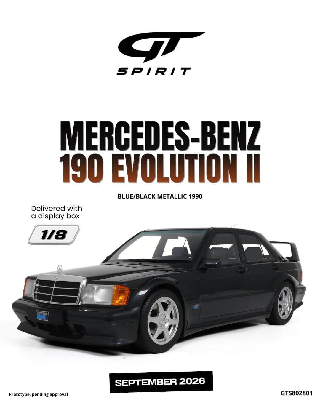 GT Spirit - 1:8 Mercedes-Benz 190 Evolution II Blue/Black Metallic 1990 - Limited Edition Resin Model