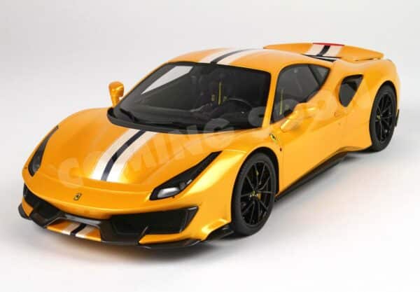 BBR 1:18 Ferrari 488 Pista Giallo Tristrato - Silver & Blue Stripes (HE180055D) Limited Edition Diecast Model (Polyfoam Edition)