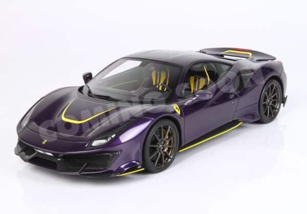 BBR 1:18 Ferrari 488 Pista Hong Kong Violet - Yellow Details (HE180055VIODIE) Limited Edition Diecast Model (Luxury Pack)