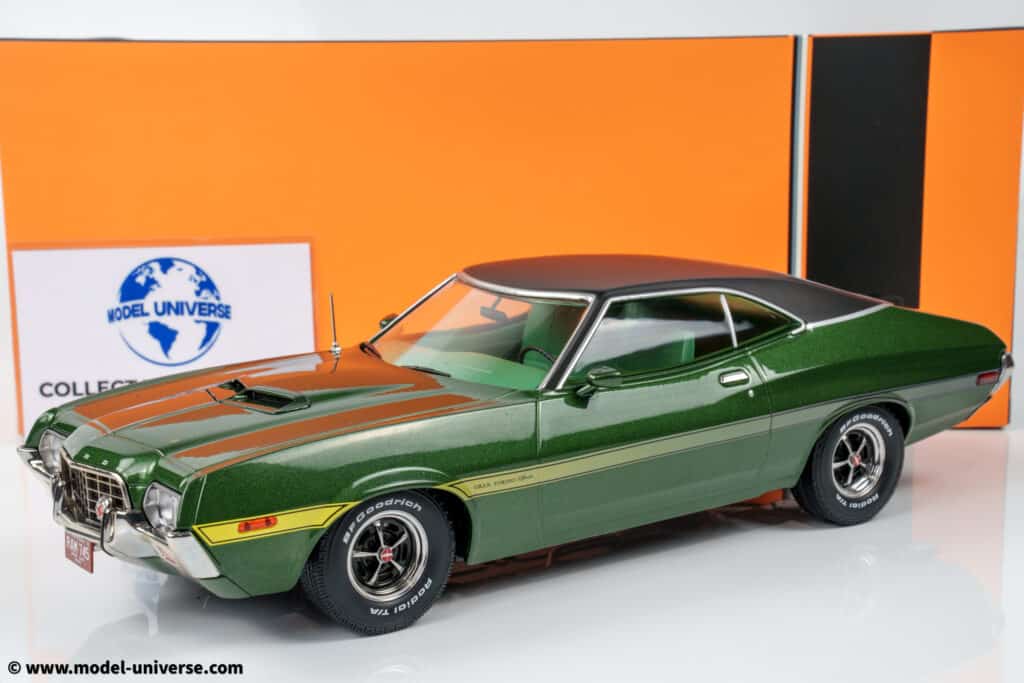 Pre-Order the 1:18 Ford Gran Torino Diecast Model by Ixo 1 Ixo - 1:18 Ford Gran Torino Sport 1972 "Gran Torino" Movie Dark Green - Diecast Model