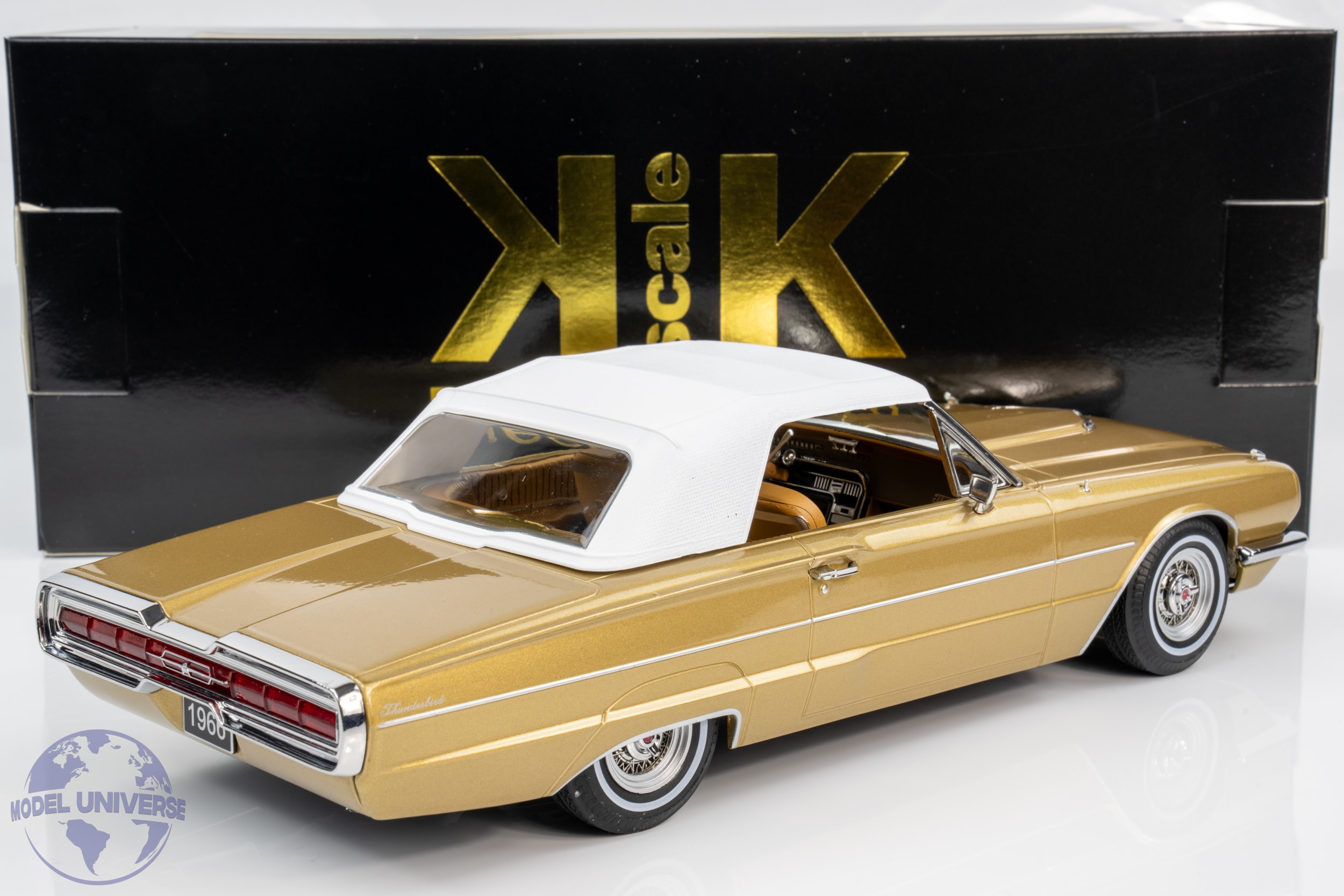 KK Scale - 1:18 Ford Thunderbird Cabriolet 1966 Gold Metallic / White Roof - Diecast Model 3 KK Scale - 1:18 Ford Thunderbird Cabriolet 1966 Gold Metallic / White Roof - Diecast Model