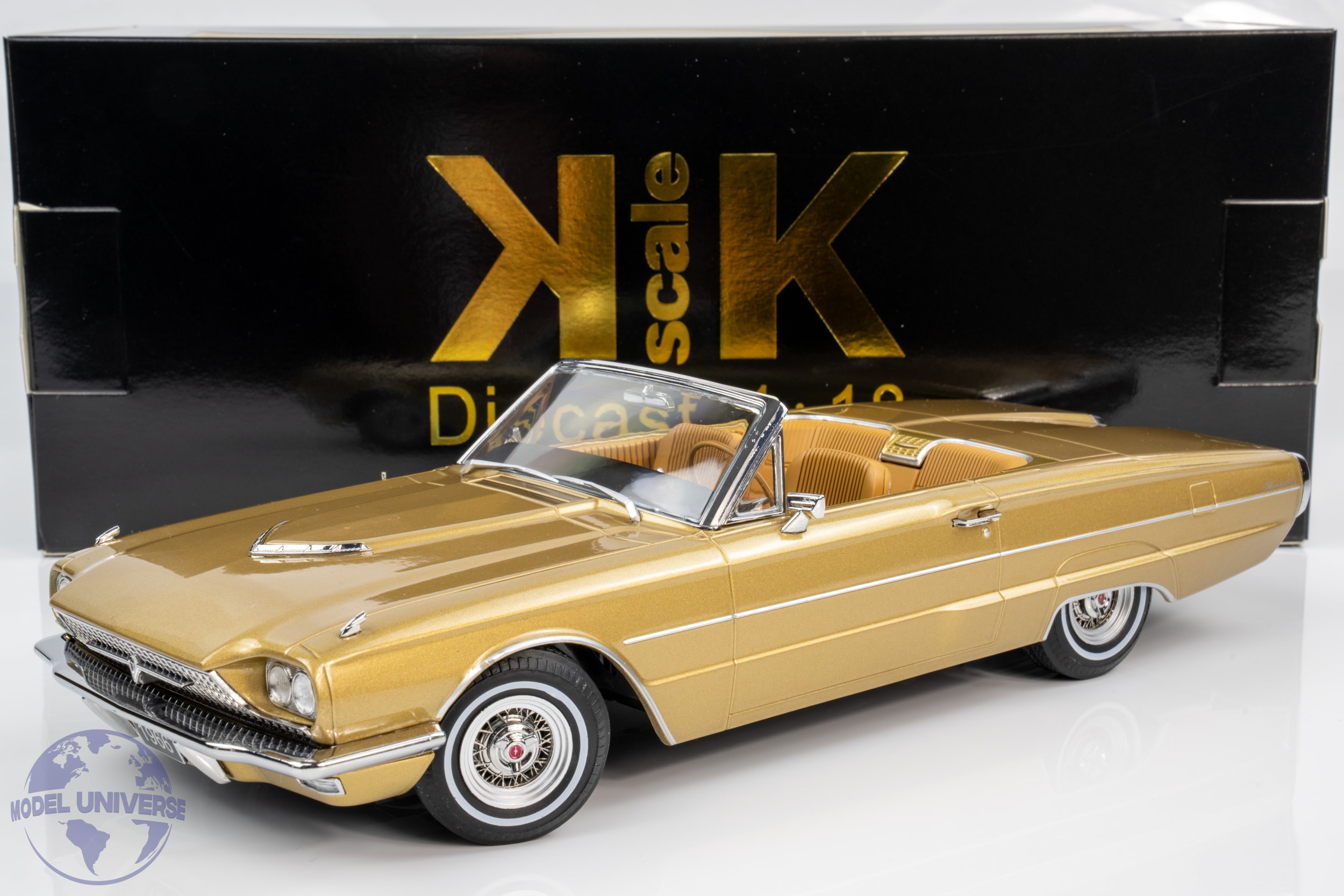 KK Scale - 1:18 Ford Thunderbird Cabriolet 1966 Gold Metallic / White Roof - Diecast Model 2 KK Scale - 1:18 Ford Thunderbird Cabriolet 1966 Gold Metallic / White Roof - Diecast Model