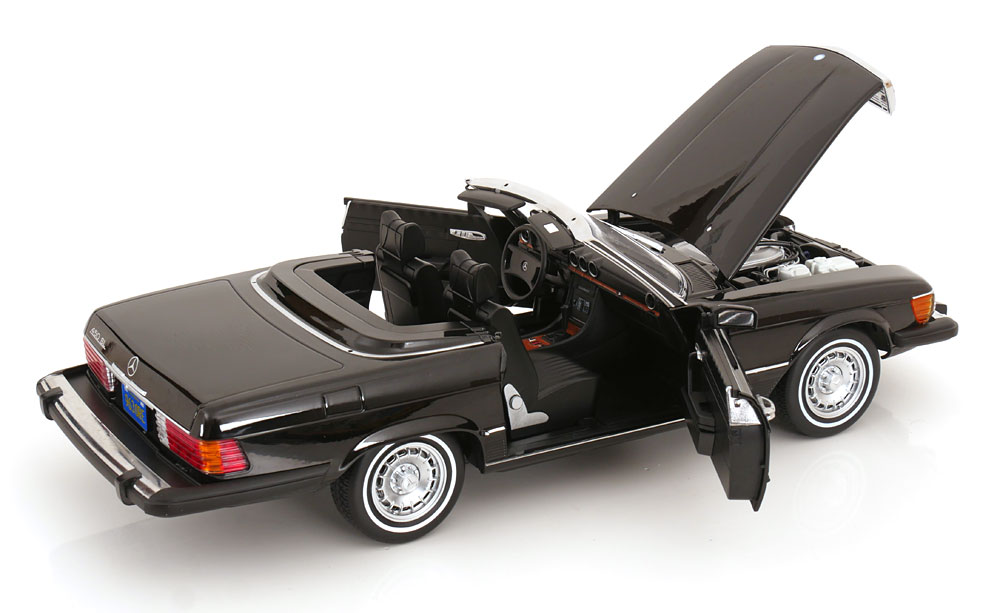 KK Scale 1:12 Mercedes 450 SL (R107) US Version American Gigolo 1979 Black Soft Top (KKDC120262) Diecast Model 4 KK Scale 1:12 Mercedes 450 SL (R107) US Version American Gigolo 1979 Black Soft Top (KKDC120262) Diecast Model - Image 4