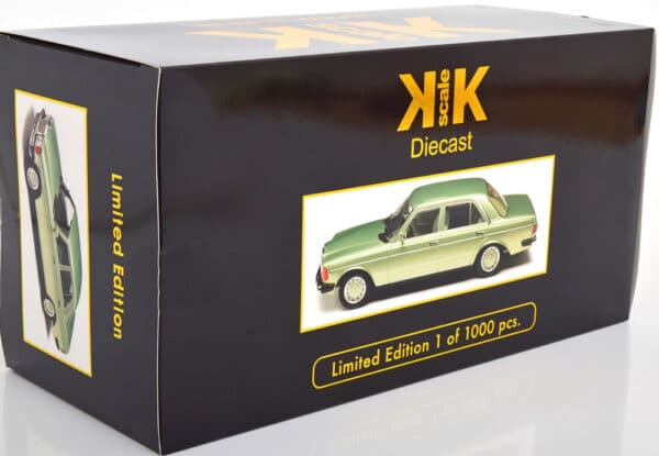 kk scale - 1:18 mercedes 280e w123 1977 light green metallic