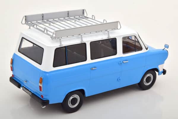 kk scale - 1:18 ford transit bus 1965 w/roof rack blue /white