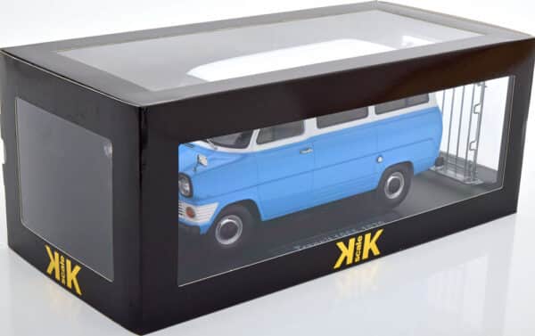 kk scale - 1:18 ford transit bus 1965 w/roof rack blue /white
