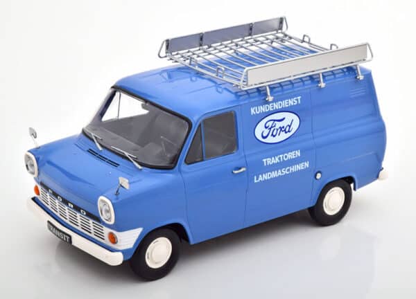 kk scale - 1:18 ford transit delivery van 1970 blue ford kundendienst w/roof rack