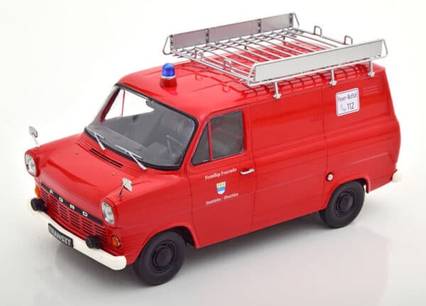 kk scale - 1:18 ford transit delivery van 1970 feuerwehr germany w/roof rack red