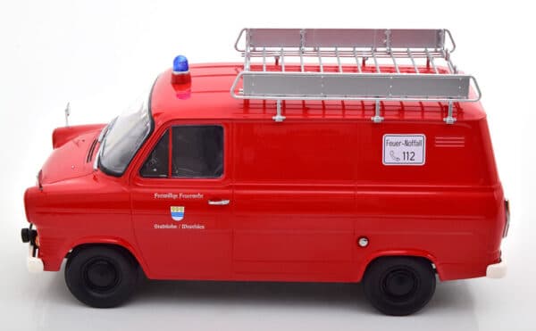kk scale - 1:18 ford transit delivery van 1970 feuerwehr germany w/roof rack red