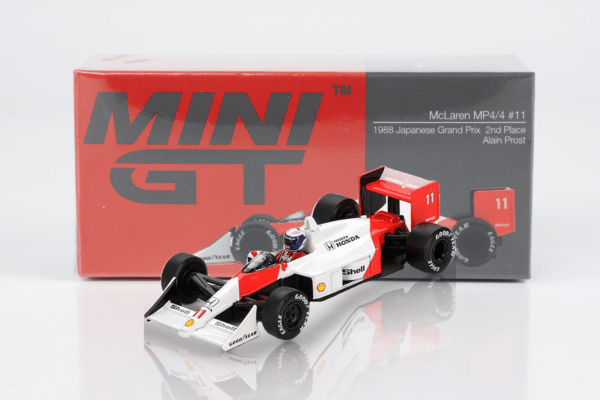 Mini GT 1:64 McLaren MP4/4 No.11 Alain Prost 2nd Place 1988 Japanese GP (Blister Package) (MGT01123-BL) Diecast Model 7 Mini GT 1:64 McLaren MP4/4 No.11 Alain Prost 2nd Place 1988 Japanese GP (Blister Package) (MGT01123-BL) Diecast Model