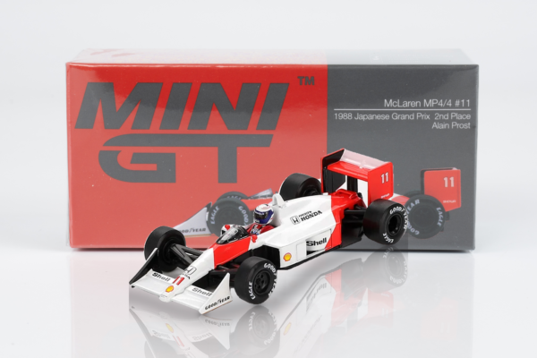 Mini GT 1:64 McLaren MP4/4 No.11 Alain Prost 2nd Place 1988 Japanese GP (MGT01123-L) Limited Edition Diecast Model