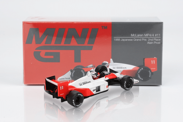 Mini GT 1:64 McLaren MP4/4 No.11 Alain Prost 2nd Place 1988 Japanese GP (Blister Package) (MGT01123-BL) Diecast Model 8 Mini GT 1:64 McLaren MP4/4 No.11 Alain Prost 2nd Place 1988 Japanese GP (Blister Package) (MGT01123-BL) Diecast Model
