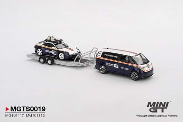 Mini GT - 1:64 Porsche 911 Dakar / Volkswagen ID Buzz Roughroads Trailer Set - Limited Edition Diecast Model