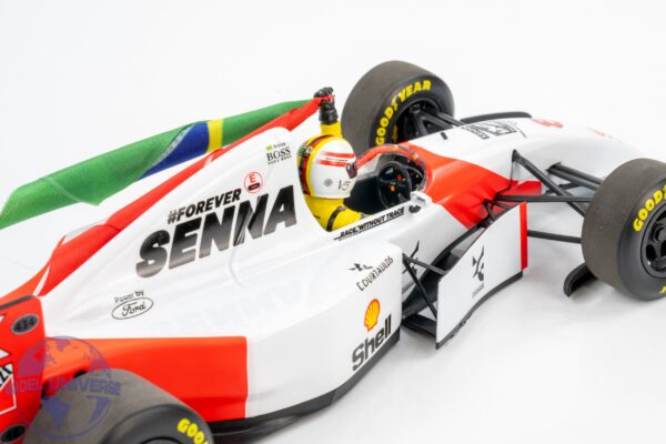 Minichamps - 1:18 McLaren Ford MP4/8 Sebastian Vettel - Ayrton Senna Imola Tribute 2024 with Flag - Limited Edition Diecast Model 12 Minichamps 530931805 McLaren Ford MP4 8 Sebastian Vettel Senna 4