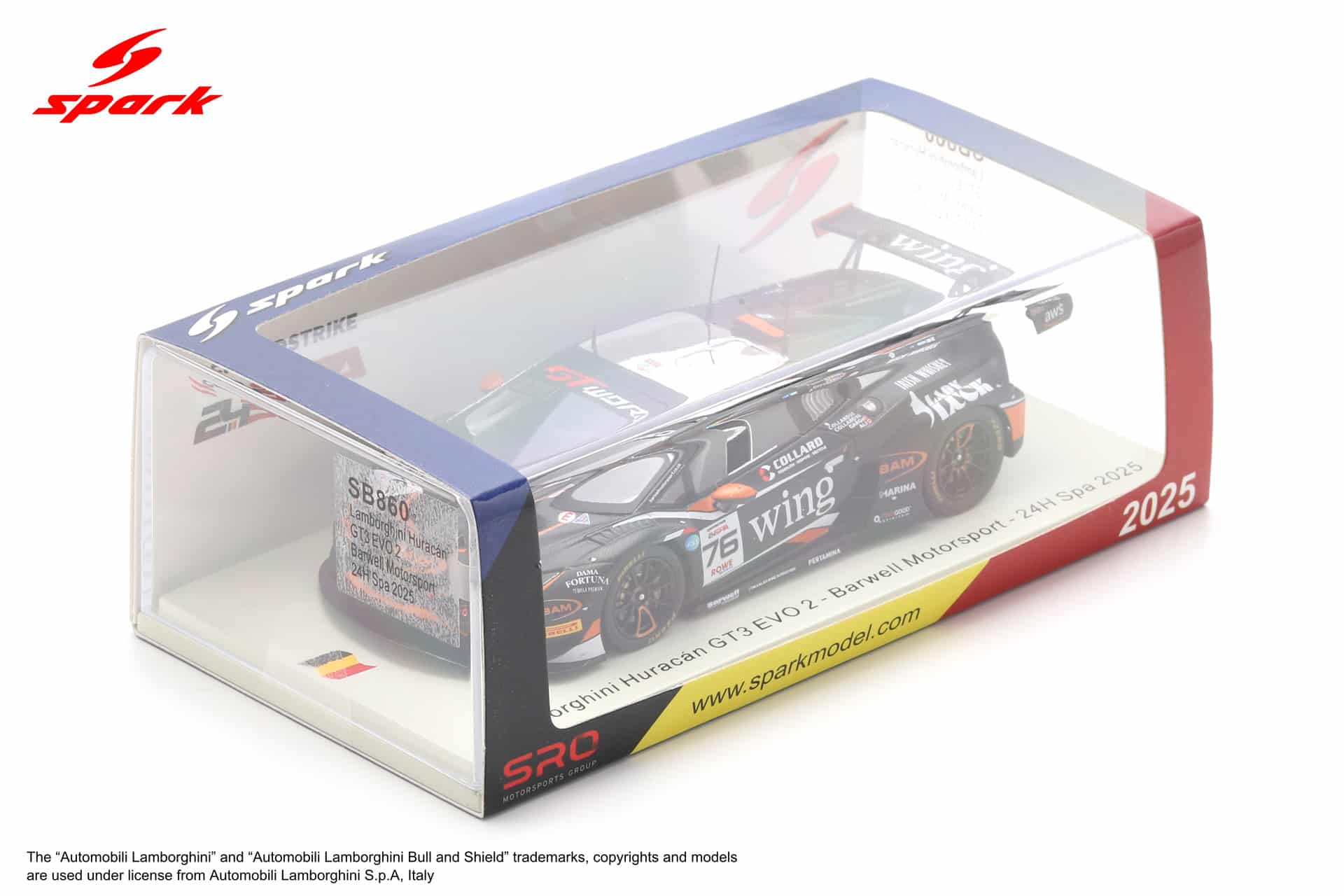 Spark 1:43 Lamborghini Huracan GT3 EVO 2 No.76 24h Spa 2025 Barwell Motorsport (SB860) Limited Edition Resin Model 2 Spark 1:43 Lamborghini Huracan GT3 EVO 2 No.76 24h Spa 2025 Barwell Motorsport (SB860) Limited Edition Resin Model - Image 2