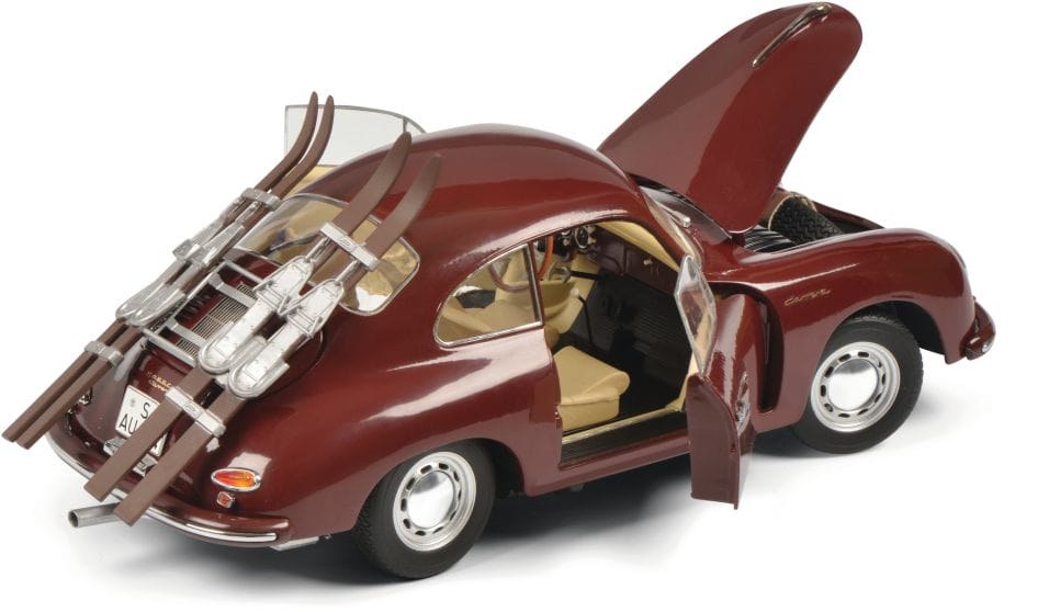 Ski Holiday with Ski Carrier and Skis Model Car Scale 1:64 Yellow Schuco 452022900 Porsche 356 Carrera Coupé
