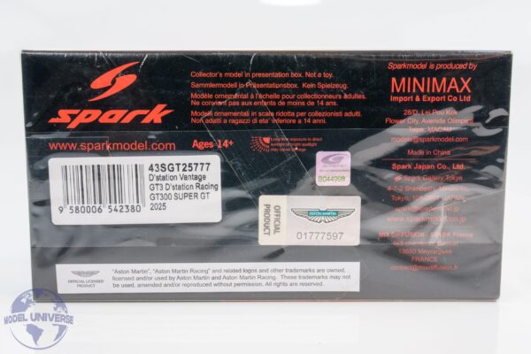 Spark - 1:43 Aston Martin GT3 D'Station No.777 Fagg, Fujii - Super GT500 2025 - Resin Model 7 Spark - 1:43 Aston Martin GT3 D'Station No.777 Fagg, Fujii - Super GT500 2025 - Resin Model